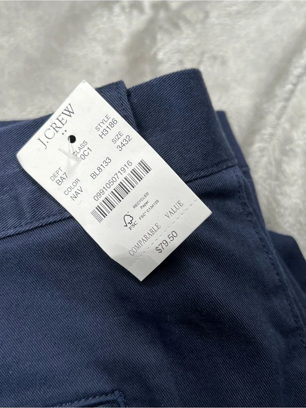 NWT J Crew Straight Fit Flex Pants Mens 36x32 Navy Blue Chino Stretch Cotton